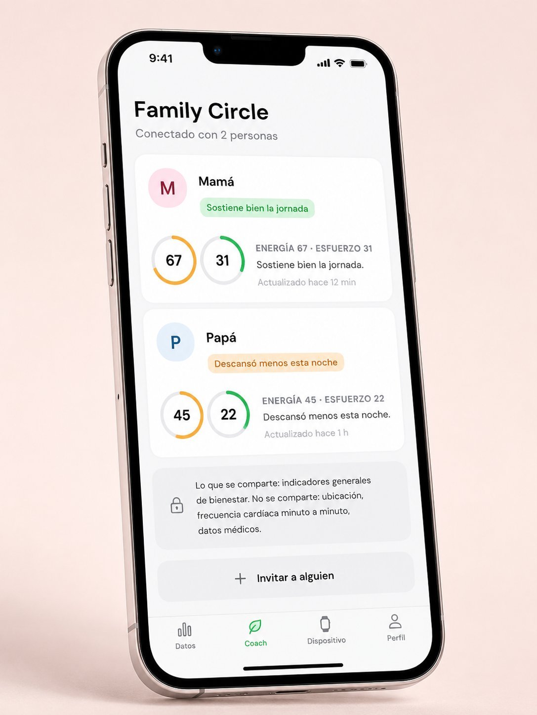 App DuckDik Health mostrando Family Circle con familiares