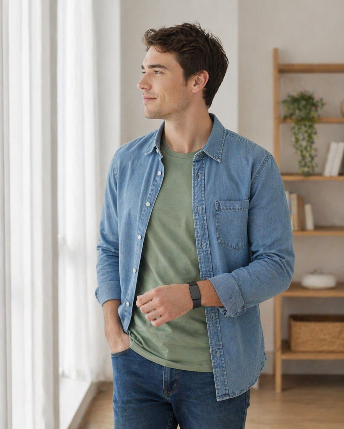 Man wearing DuckDik Health band at home
