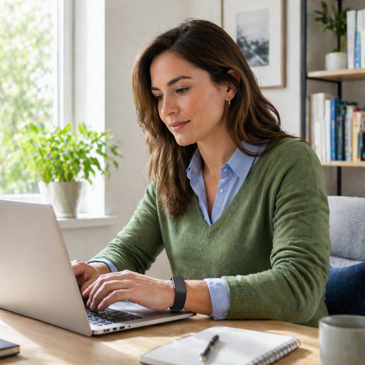 Woman working wearing DuckDik Health band