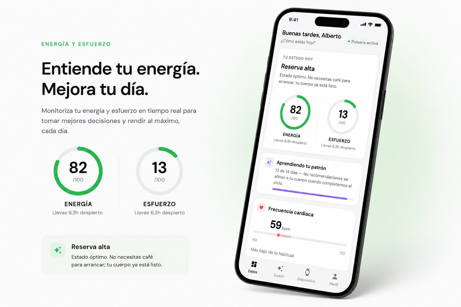 Pantalla de la app DuckDik Health mostrando energía y esfuerzo